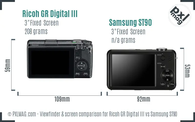 Ricoh GR Digital III vs Samsung ST90 Screen and Viewfinder comparison