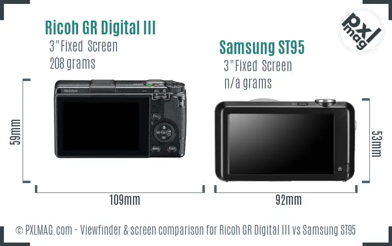 Ricoh GR Digital III vs Samsung ST95 Screen and Viewfinder comparison