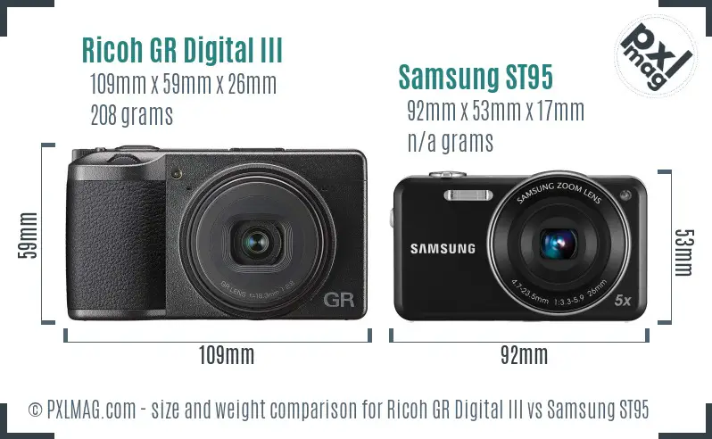 Ricoh GR Digital III vs Samsung ST95 size comparison