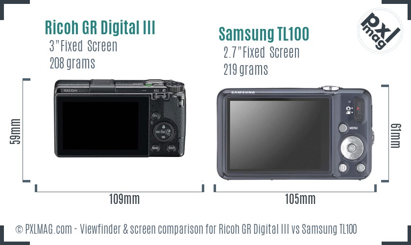 Ricoh GR Digital III vs Samsung TL100 Screen and Viewfinder comparison