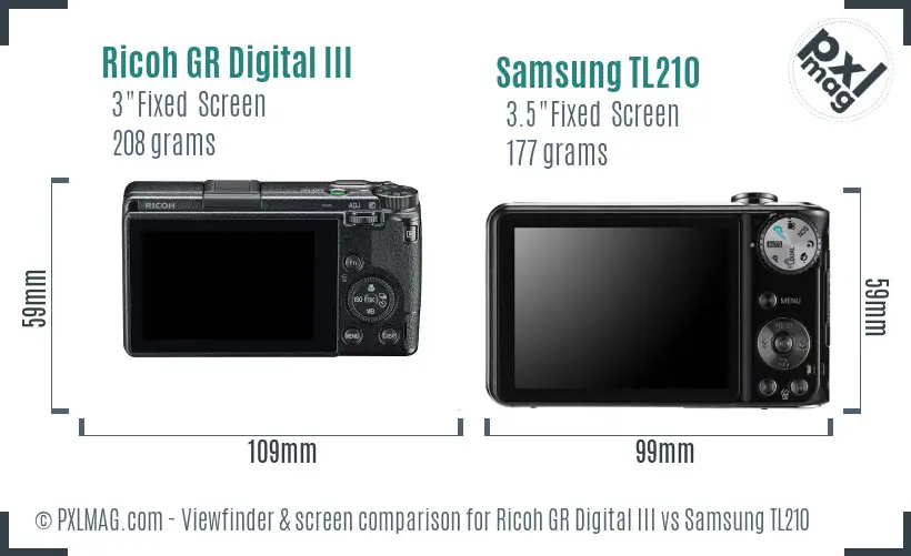 Ricoh GR Digital III vs Samsung TL210 Screen and Viewfinder comparison
