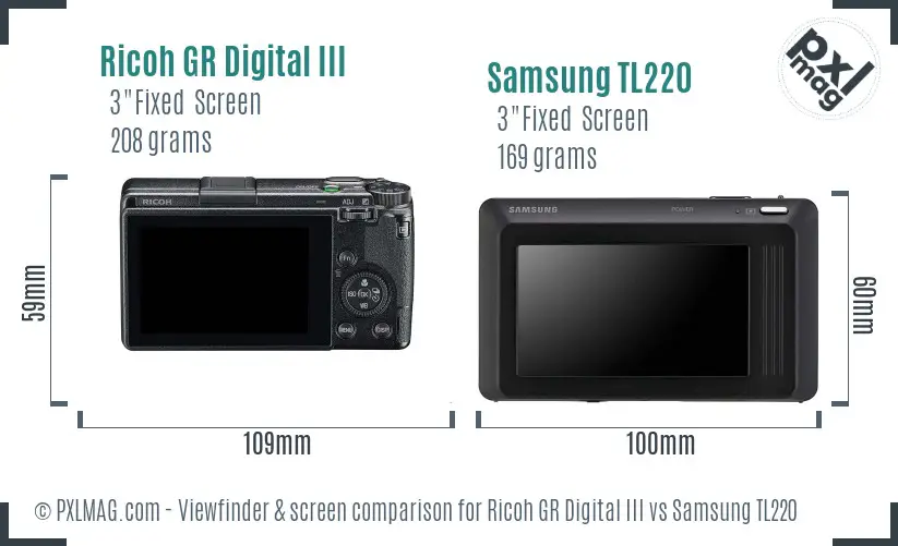 Ricoh GR Digital III vs Samsung TL220 Screen and Viewfinder comparison