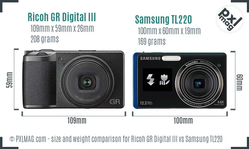 Ricoh GR Digital III vs Samsung TL220 size comparison