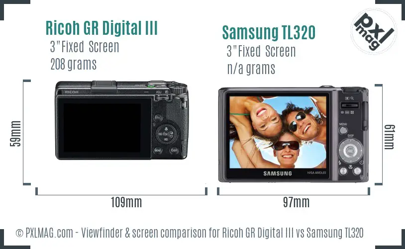 Ricoh GR Digital III vs Samsung TL320 Screen and Viewfinder comparison