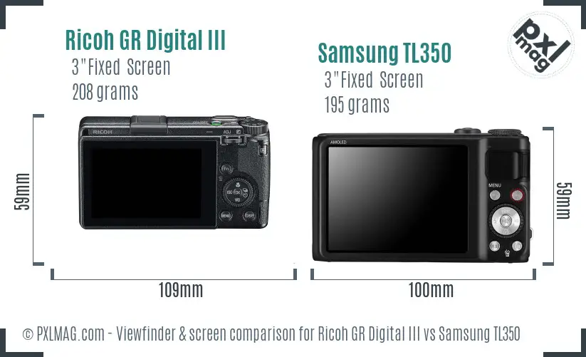 Ricoh GR Digital III vs Samsung TL350 Screen and Viewfinder comparison