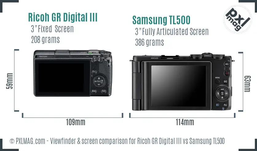 Ricoh GR Digital III vs Samsung TL500 Screen and Viewfinder comparison