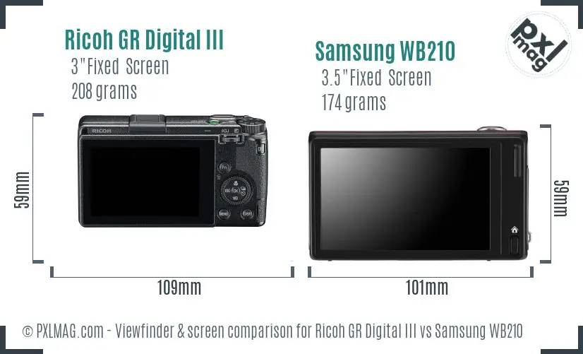 Ricoh GR Digital III vs Samsung WB210 Screen and Viewfinder comparison