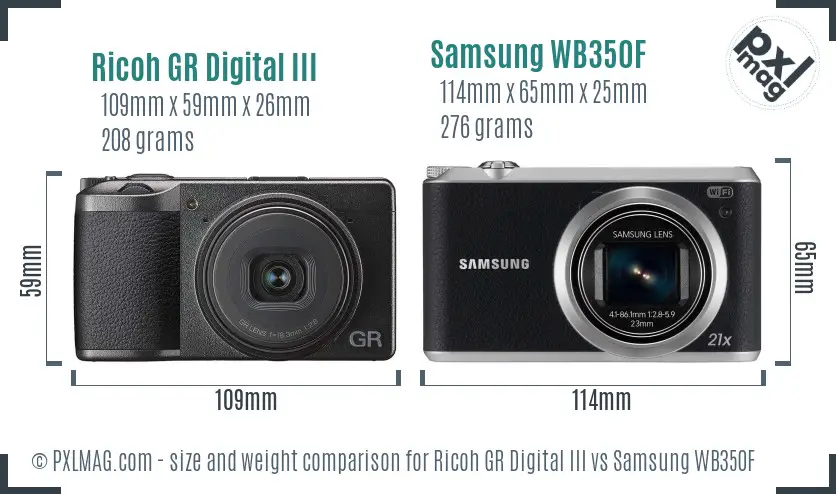 Ricoh GR Digital III vs Samsung WB350F size comparison