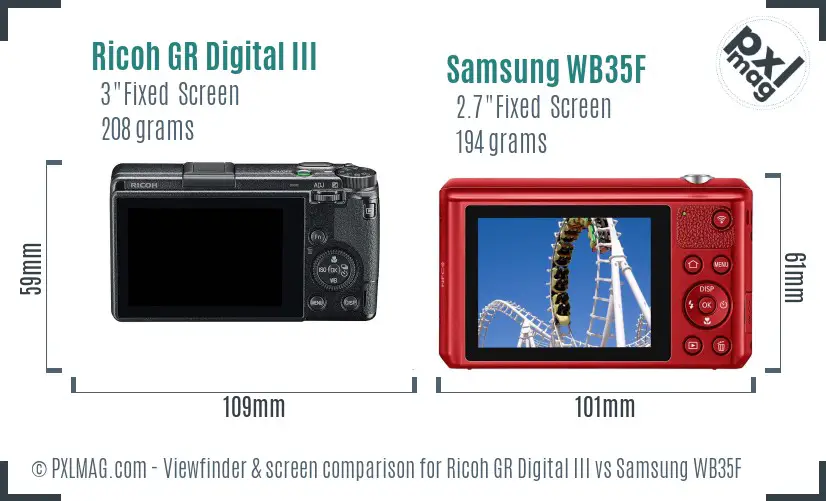 Ricoh GR Digital III vs Samsung WB35F Screen and Viewfinder comparison