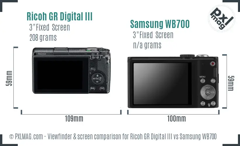 Ricoh GR Digital III vs Samsung WB700 Screen and Viewfinder comparison