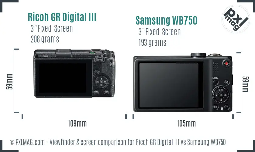 Ricoh GR Digital III vs Samsung WB750 Screen and Viewfinder comparison