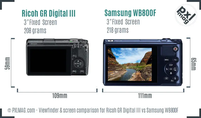 Ricoh GR Digital III vs Samsung WB800F Screen and Viewfinder comparison
