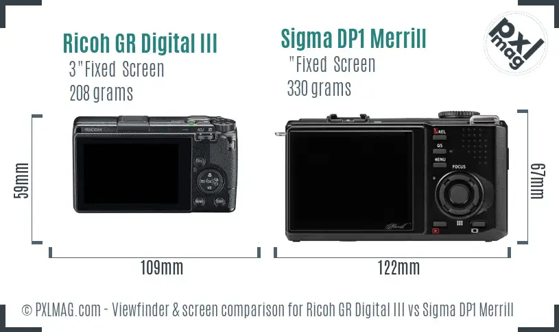 Ricoh GR Digital III vs Sigma DP1 Merrill Screen and Viewfinder comparison