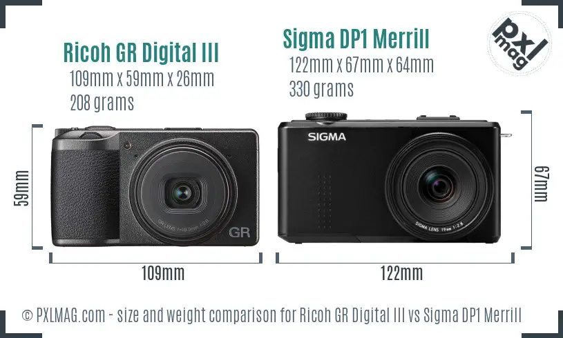 Ricoh GR Digital III vs Sigma DP1 Merrill size comparison