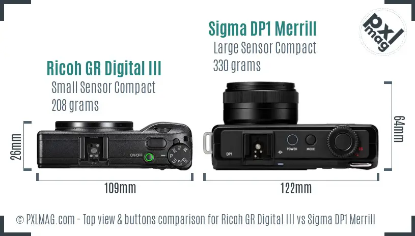 Ricoh GR Digital III vs Sigma DP1 Merrill top view buttons comparison
