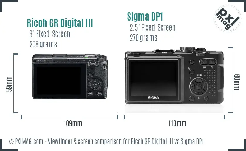 Ricoh GR Digital III vs Sigma DP1 Screen and Viewfinder comparison
