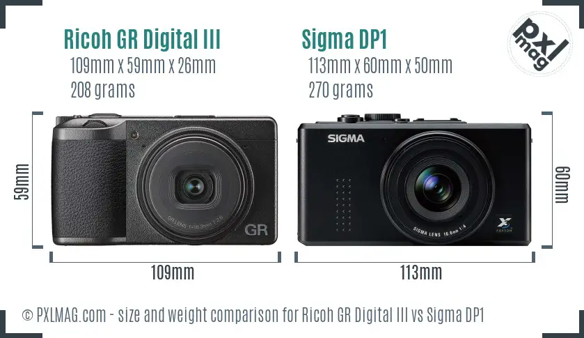 Ricoh GR Digital III vs Sigma DP1 size comparison