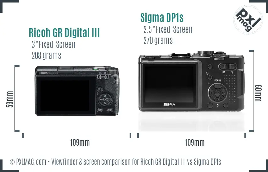 Ricoh GR Digital III vs Sigma DP1s Screen and Viewfinder comparison