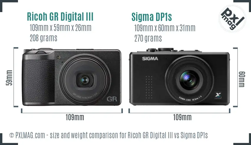 Ricoh GR Digital III vs Sigma DP1s size comparison