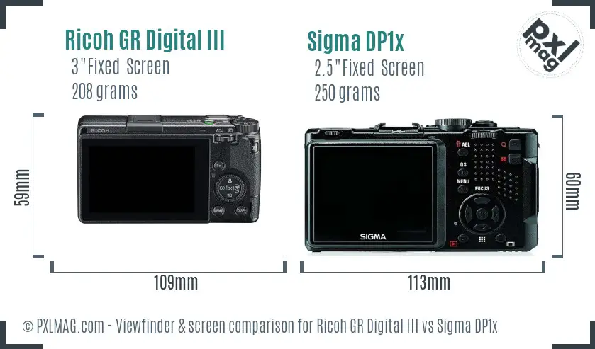 Ricoh GR Digital III vs Sigma DP1x Screen and Viewfinder comparison