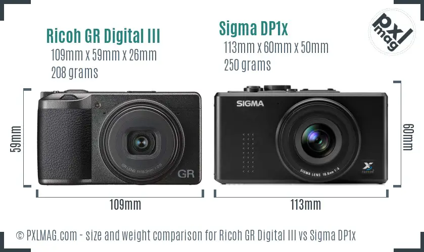 Ricoh GR Digital III vs Sigma DP1x size comparison