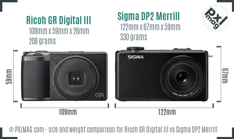 Ricoh GR Digital III vs Sigma DP2 Merrill size comparison