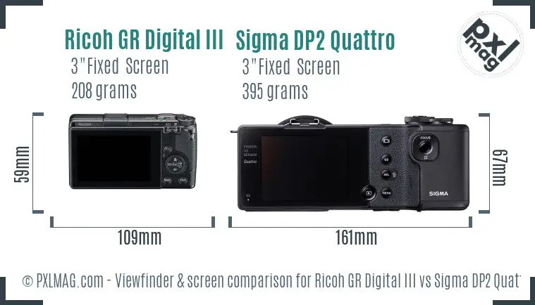 Ricoh GR Digital III vs Sigma DP2 Quattro Screen and Viewfinder comparison