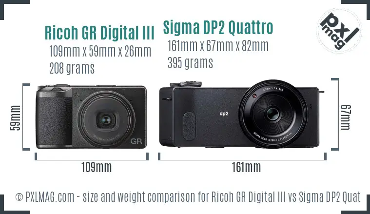 Ricoh GR Digital III vs Sigma DP2 Quattro size comparison