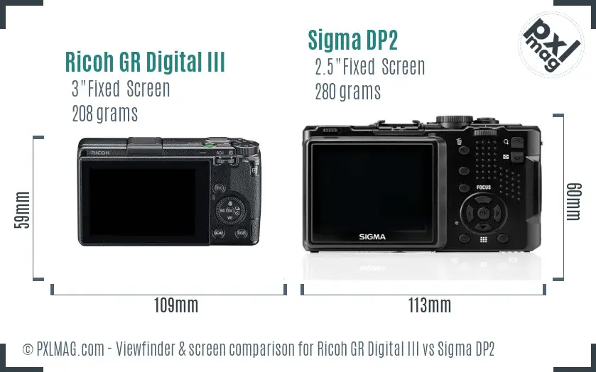 Ricoh GR Digital III vs Sigma DP2 Screen and Viewfinder comparison