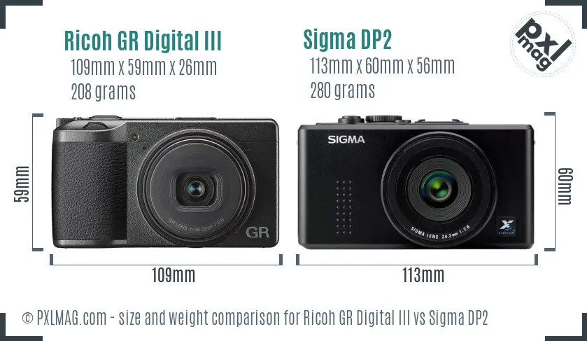 Ricoh GR Digital III vs Sigma DP2 size comparison