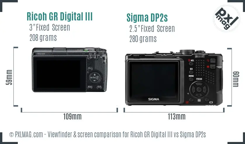Ricoh GR Digital III vs Sigma DP2s Screen and Viewfinder comparison