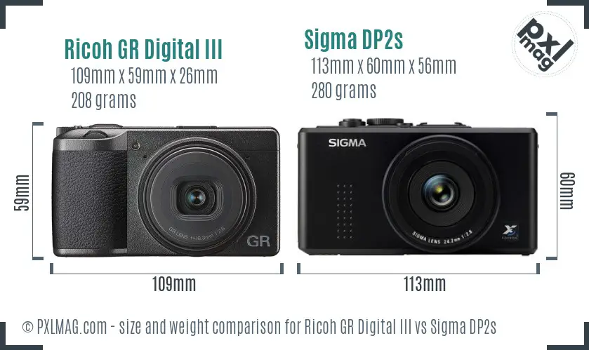 Ricoh GR Digital III vs Sigma DP2s size comparison