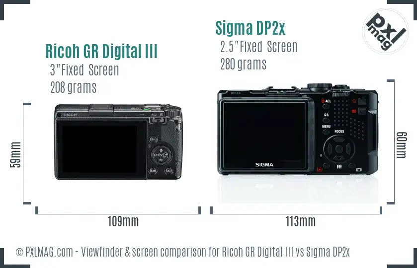 Ricoh GR Digital III vs Sigma DP2x Screen and Viewfinder comparison