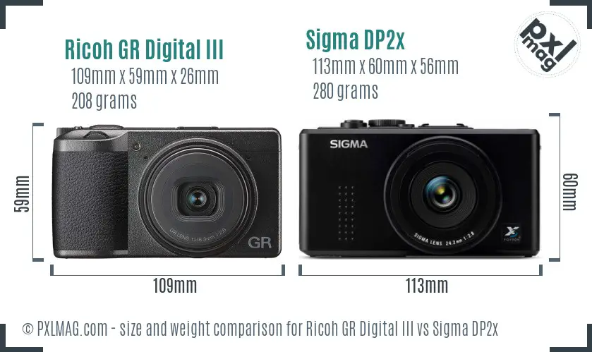 Ricoh GR Digital III vs Sigma DP2x size comparison