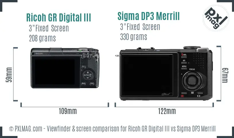 Ricoh GR Digital III vs Sigma DP3 Merrill Screen and Viewfinder comparison