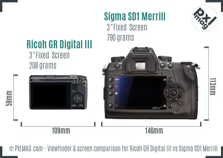 Ricoh GR Digital III vs Sigma SD1 Merrill Screen and Viewfinder comparison