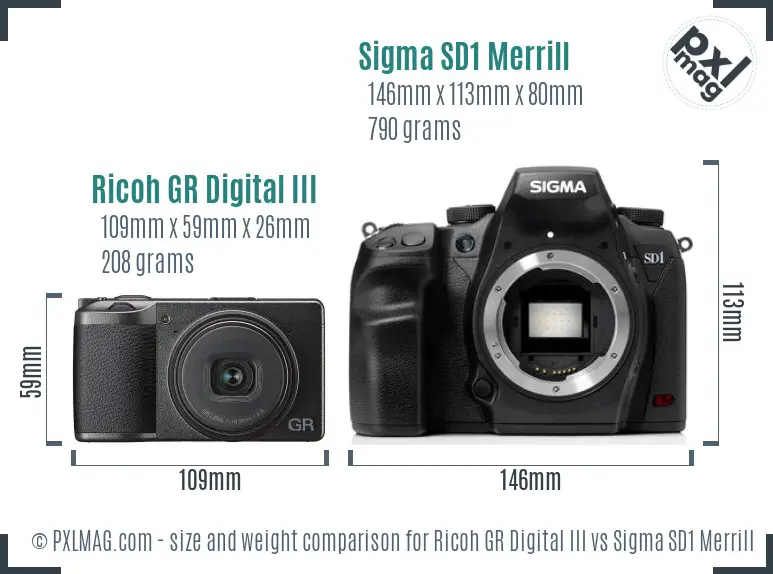 Ricoh GR Digital III vs Sigma SD1 Merrill size comparison