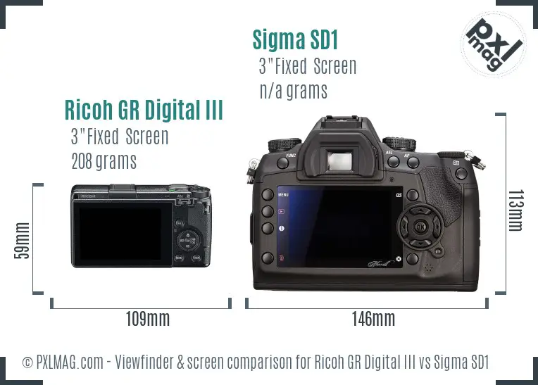 Ricoh GR Digital III vs Sigma SD1 Screen and Viewfinder comparison