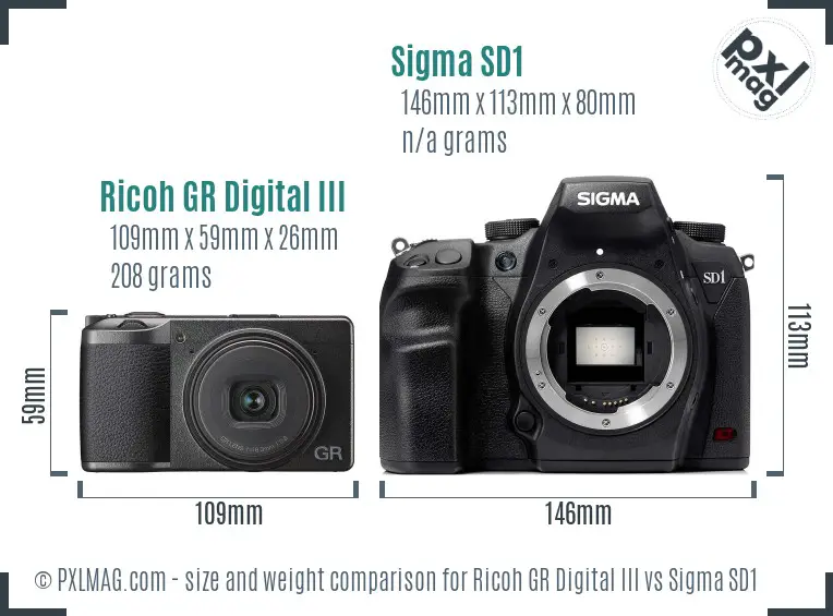 Ricoh GR Digital III vs Sigma SD1 size comparison