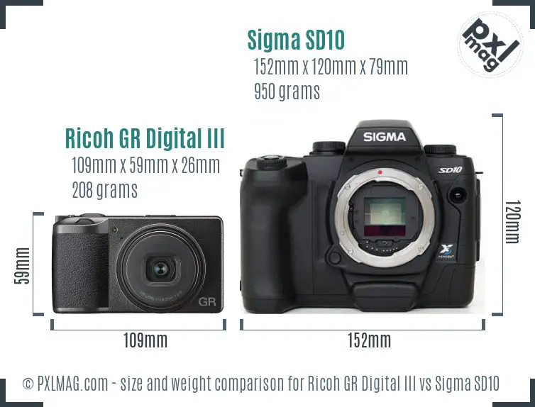 Ricoh GR Digital III vs Sigma SD10 size comparison