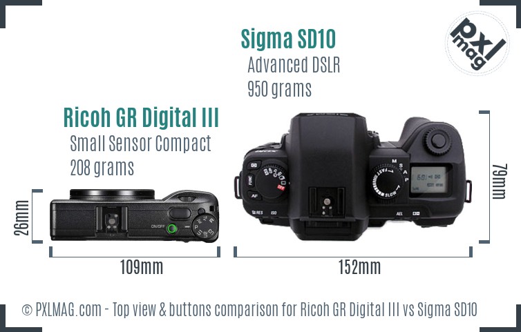 Ricoh GR Digital III vs Sigma SD10 top view buttons comparison
