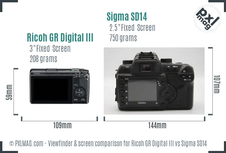 Ricoh GR Digital III vs Sigma SD14 Screen and Viewfinder comparison