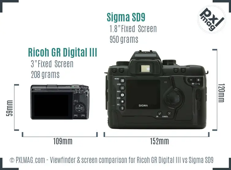 Ricoh GR Digital III vs Sigma SD9 Screen and Viewfinder comparison