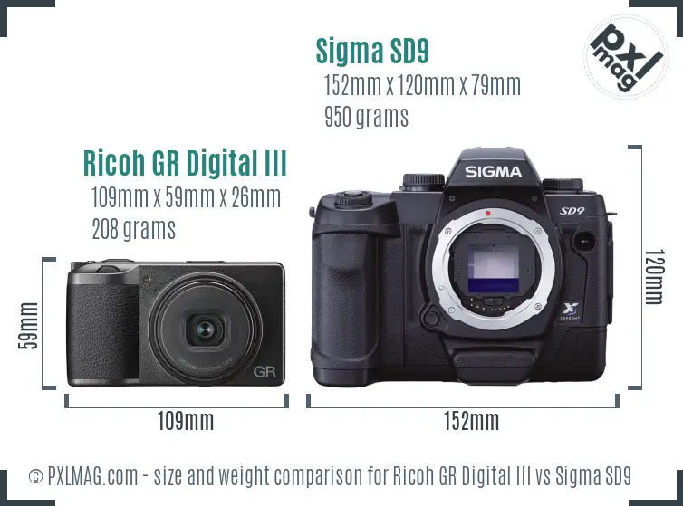 Ricoh GR Digital III vs Sigma SD9 size comparison