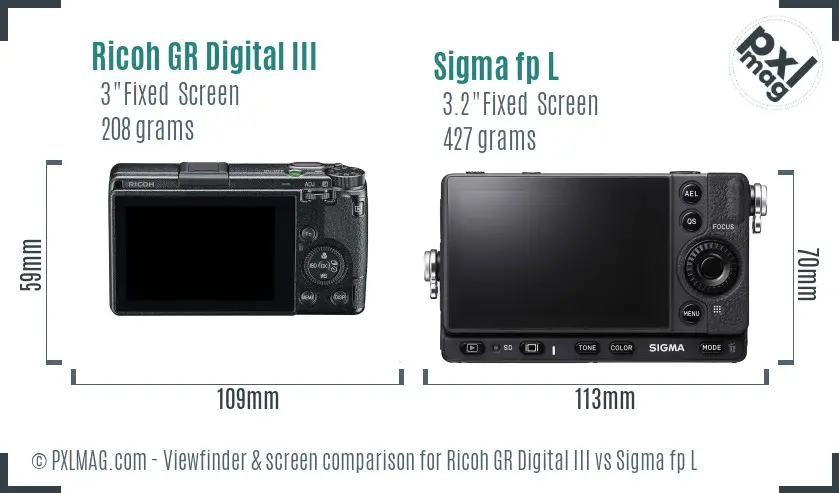 Ricoh GR Digital III vs Sigma fp L Screen and Viewfinder comparison