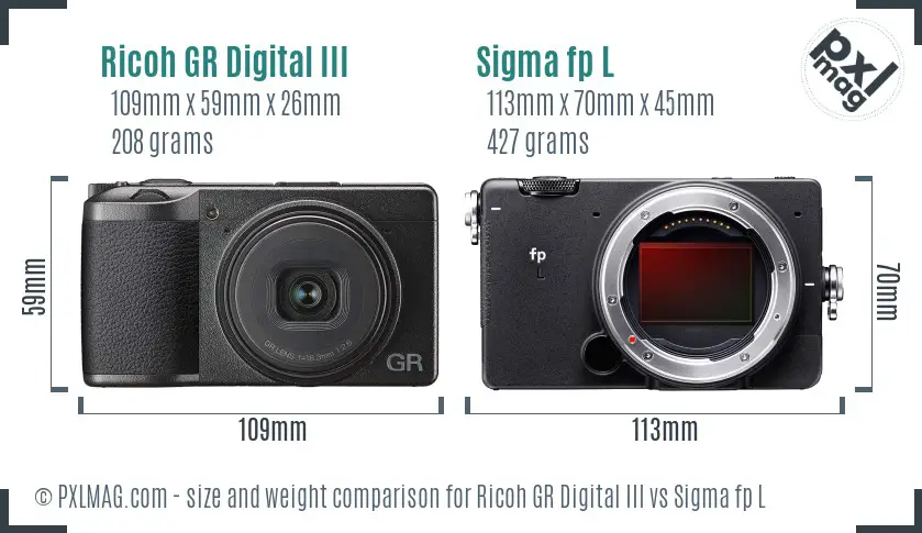 Ricoh GR Digital III vs Sigma fp L size comparison