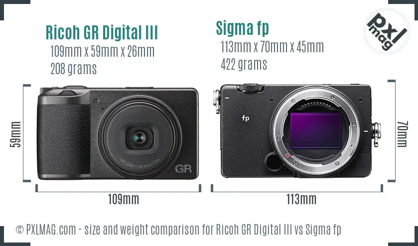 Ricoh GR Digital III vs Sigma fp size comparison