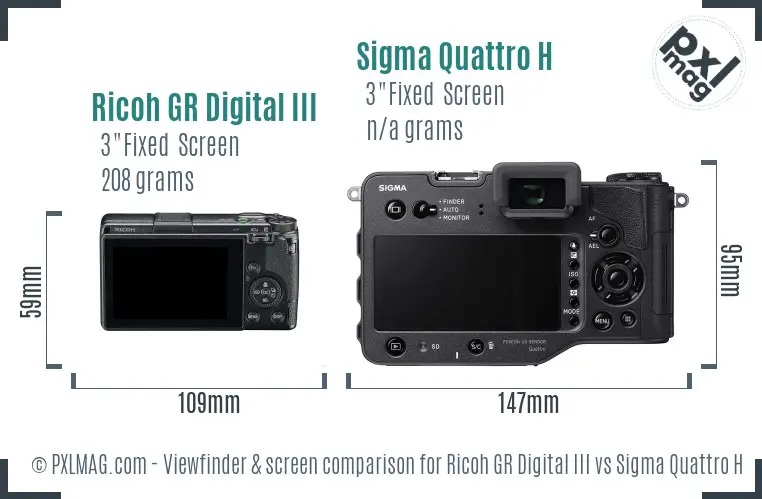 Ricoh GR Digital III vs Sigma Quattro H Screen and Viewfinder comparison
