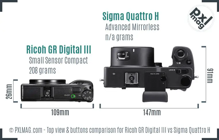 Ricoh GR Digital III vs Sigma Quattro H top view buttons comparison