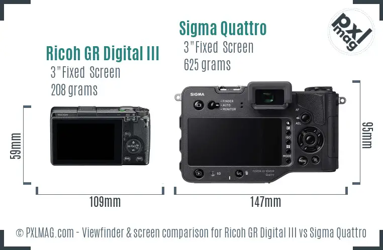 Ricoh GR Digital III vs Sigma Quattro Screen and Viewfinder comparison